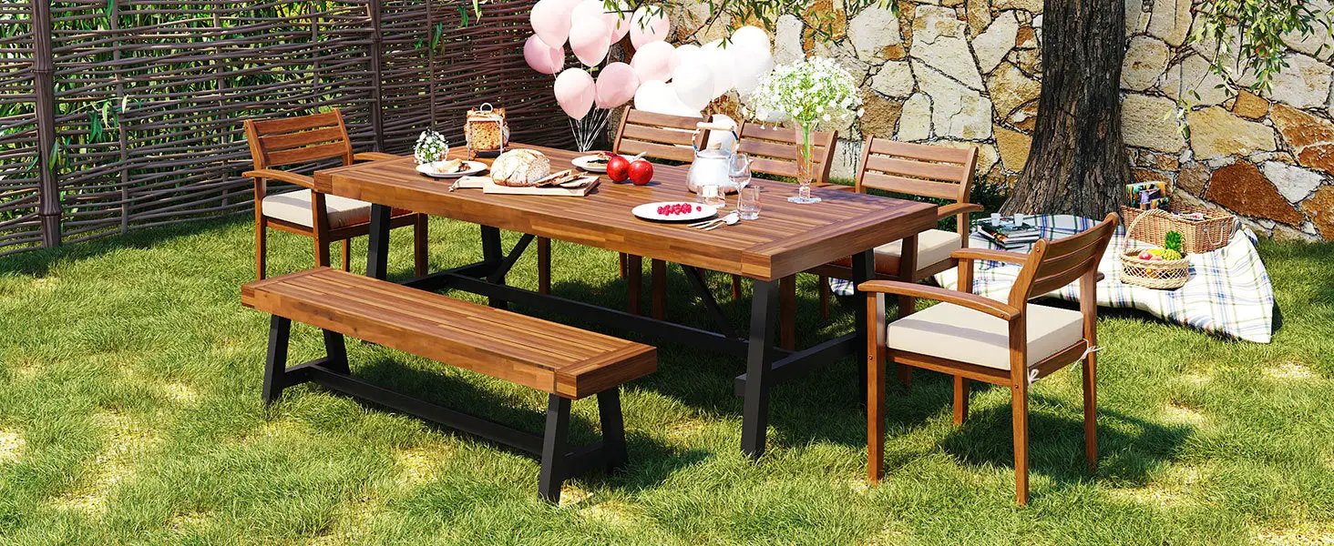GO Outdoor Wood Dining Set For 7-8 Persons by HouseOfZazla