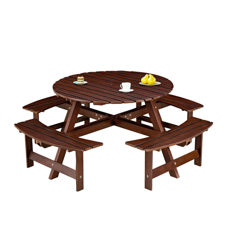 Outdoor 8 Person Round Picnic Table with Built-In Benches by HouseOfZazla