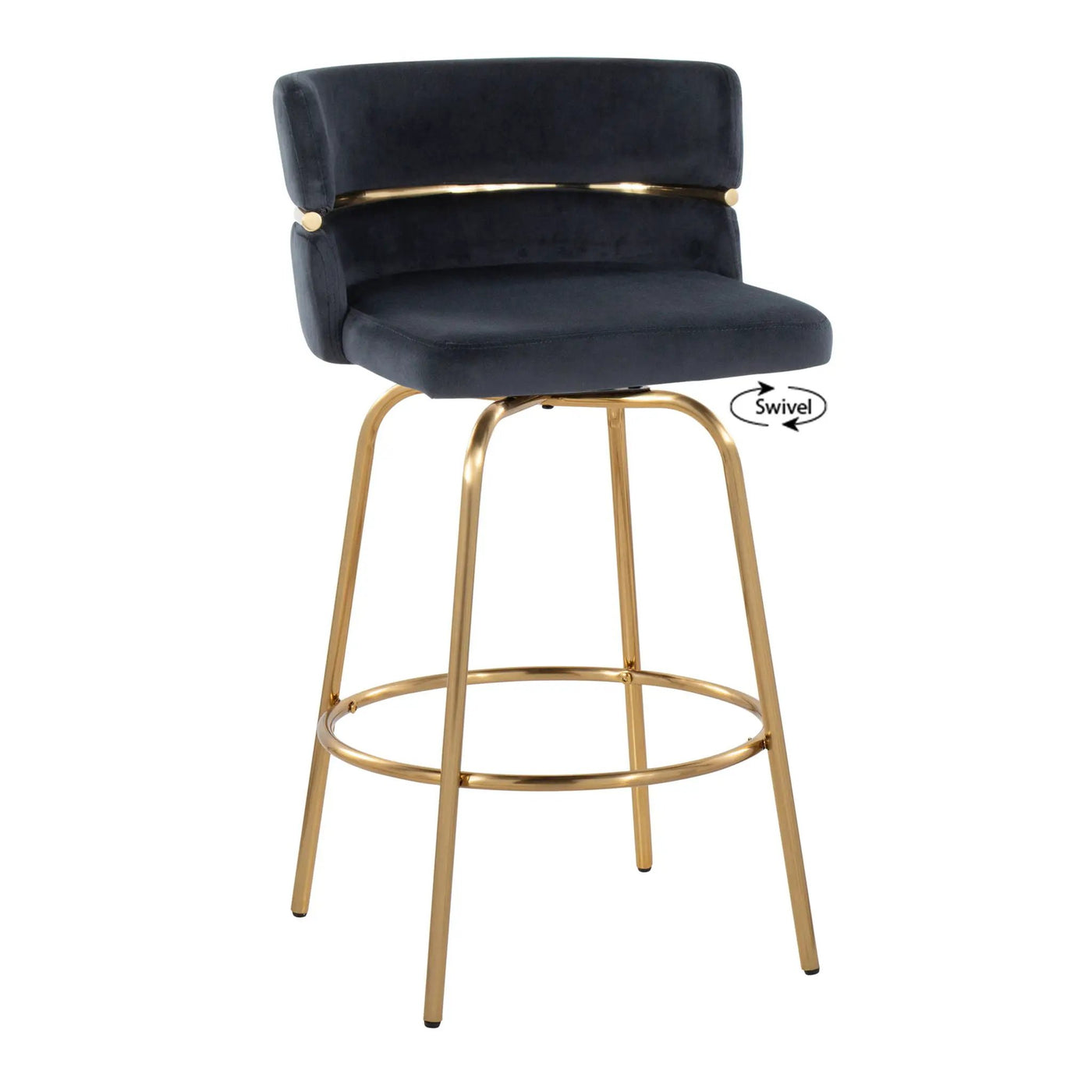 Cinch - Glam / Art Deco Fixed Height Counter Stool With Swivel With Round Footrest (Set of 2) by HouseOfZazla
