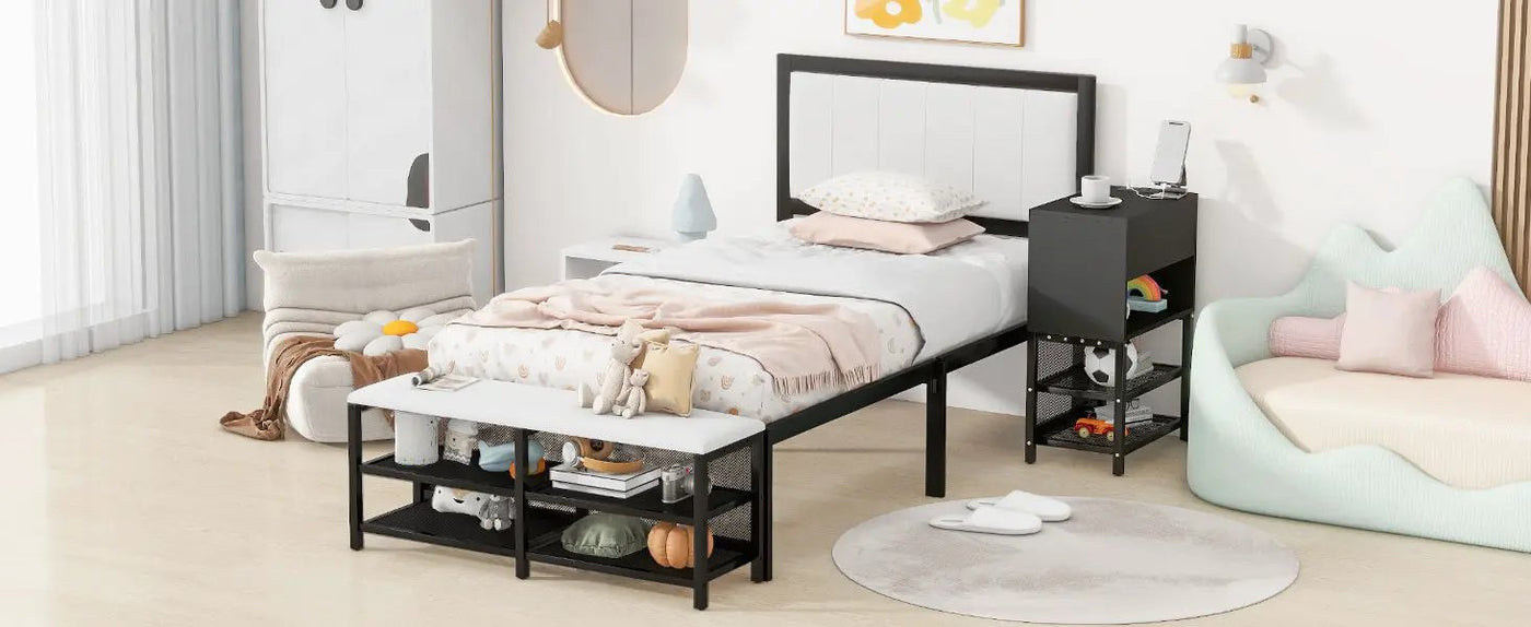 Platform Bed With 2 Tier Storage Shelves, Storage Cabinet by HouseOfZazla