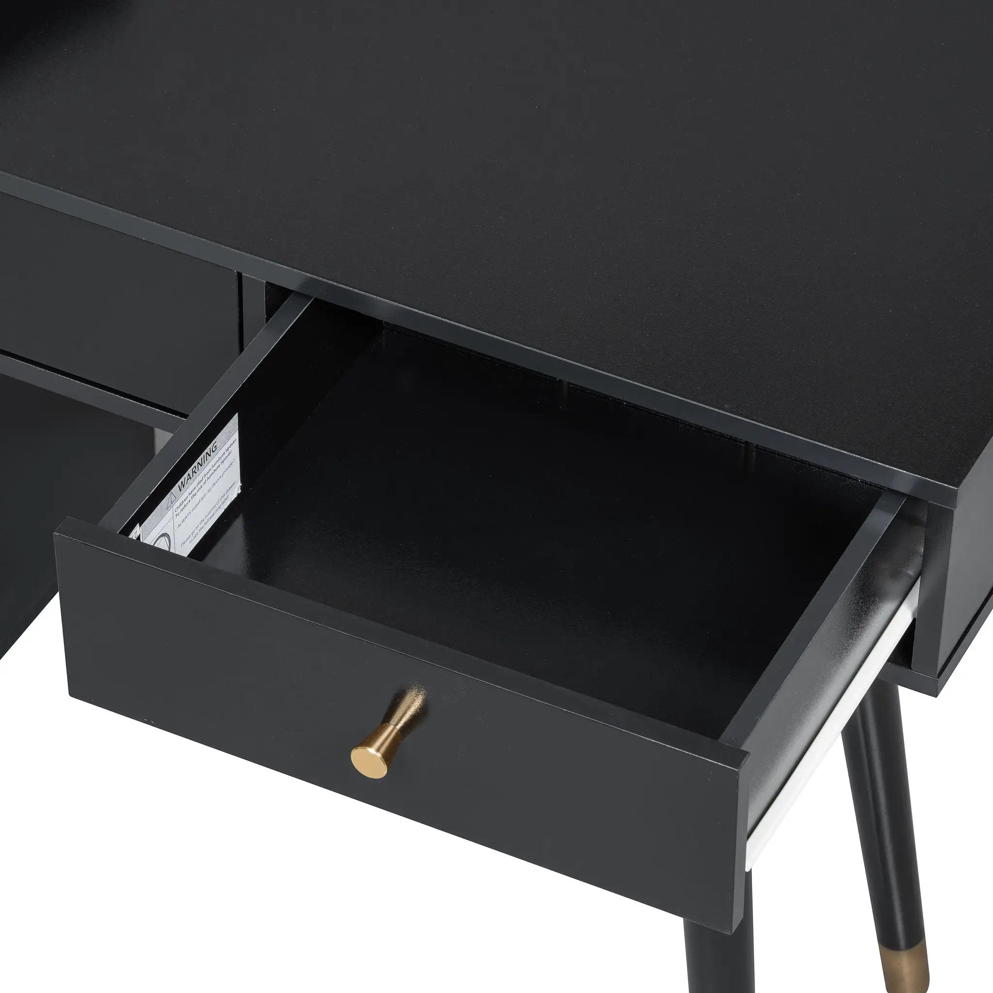 Modern Makeup Vanity Desk With Drawers Cabinet & Charging Port Engineered Wood Space Saving Design For Small Places - Black by HouseOfZazla