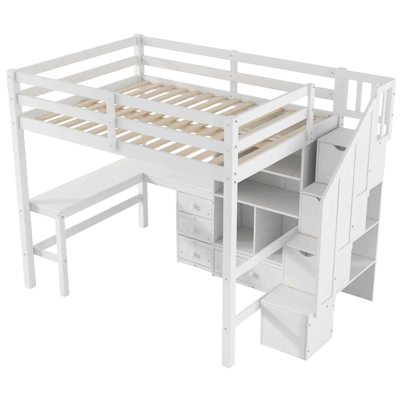 Loft Bed & L Shaped Desk, Drawers, Cabinet, And Storage Staircase by HouseOfZazla