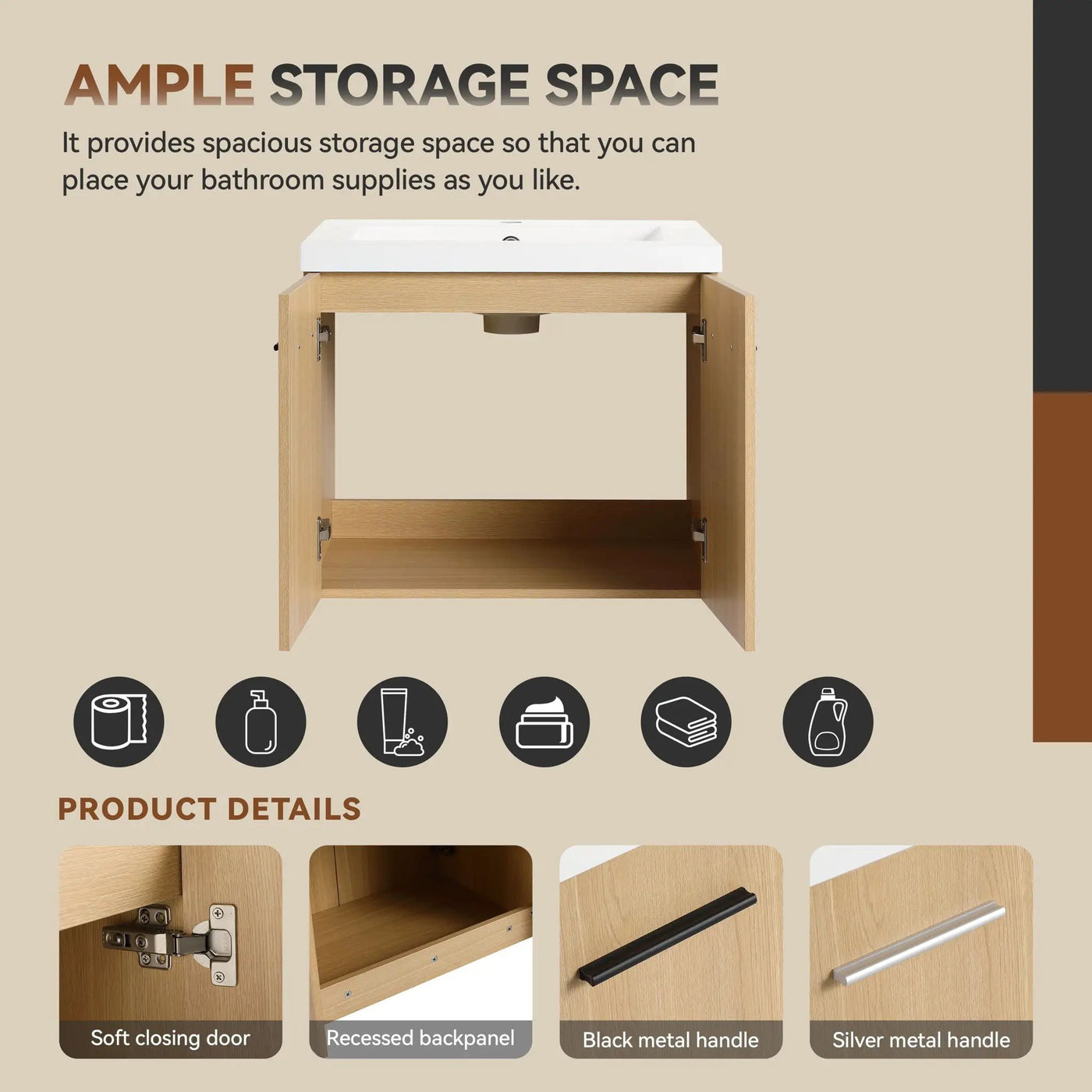 Floating Bathroom Vanity With Sink, Wall Mounted Double Door Storage by HouseOfZazla