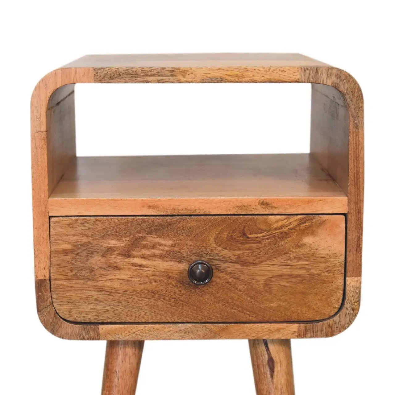 Solid Wood Mini Oak-ish Curve Nightstand, 1-Drawer, 1 Open-Slot by HouseOfZazla