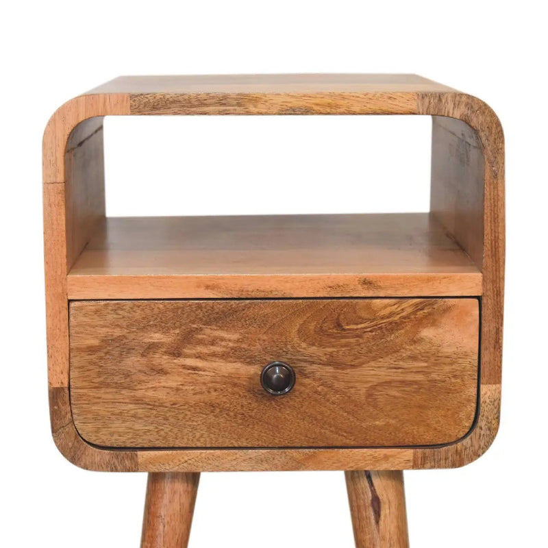 Solid Wood Mini Oak-ish Curve Nightstand, 1-Drawer, 1 Open-Slot by HouseOfZazla
