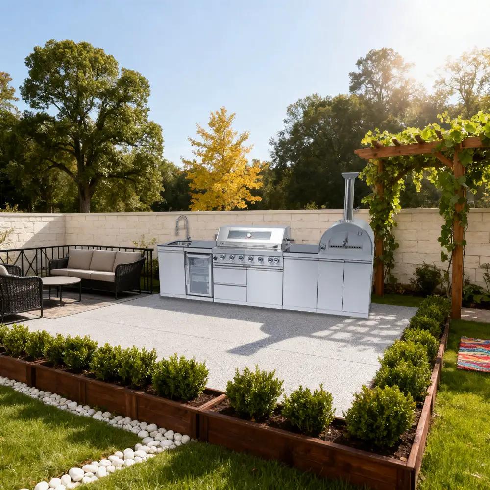 128" 120,000 BTU 6-Burner Outdoor Kitchen Island Grill with Pizza Oven by Chery Industrial