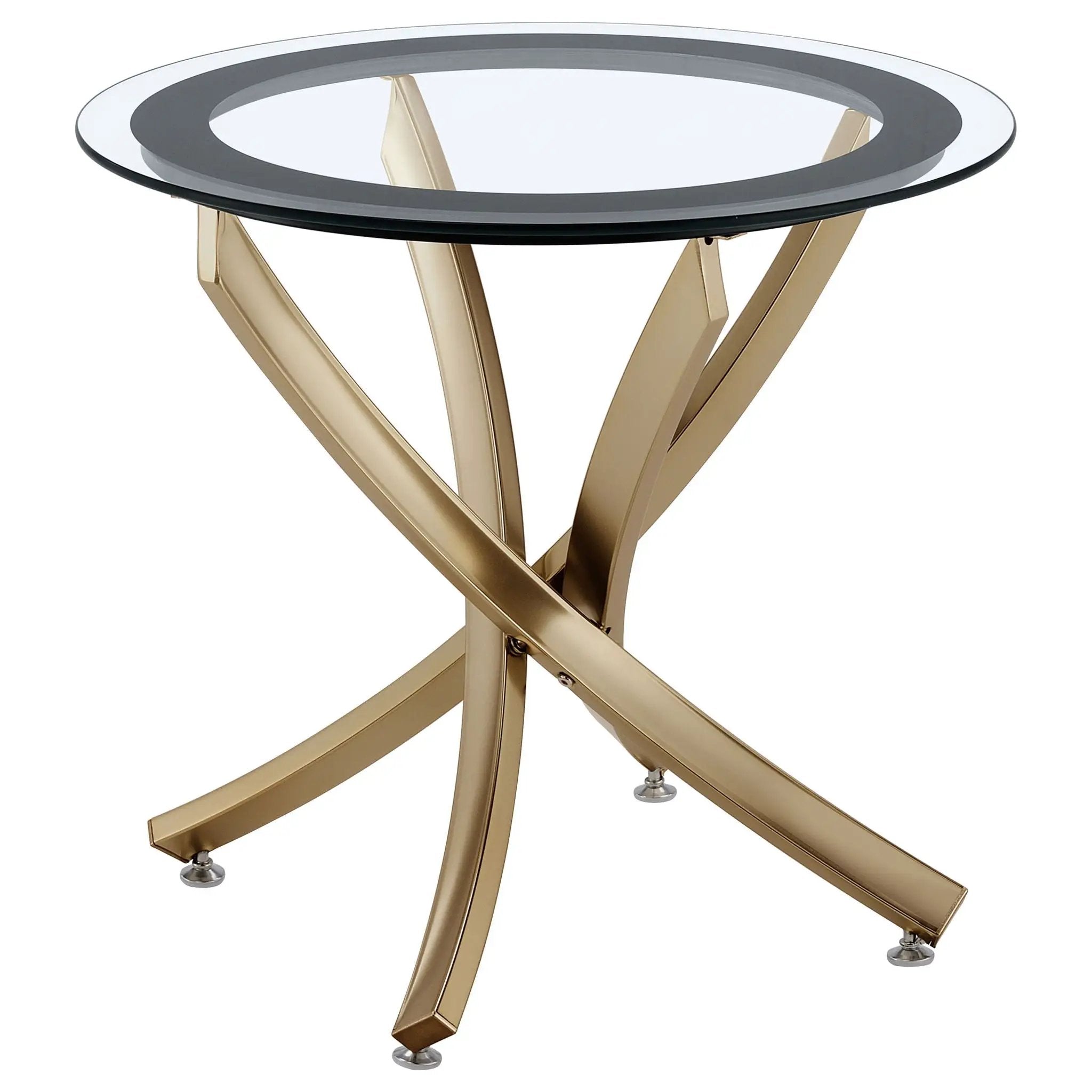 Brooke Round Glass Top Side End Table Metal Base Brass by Unique Piece Furniture