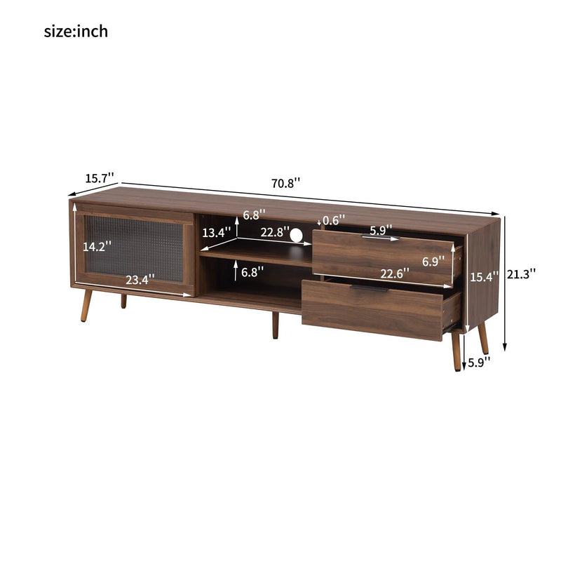 TV Stand Media Console With 2 Doors, 2 Drawers & Storage Cabinet - Walnut by HouseOfZazla