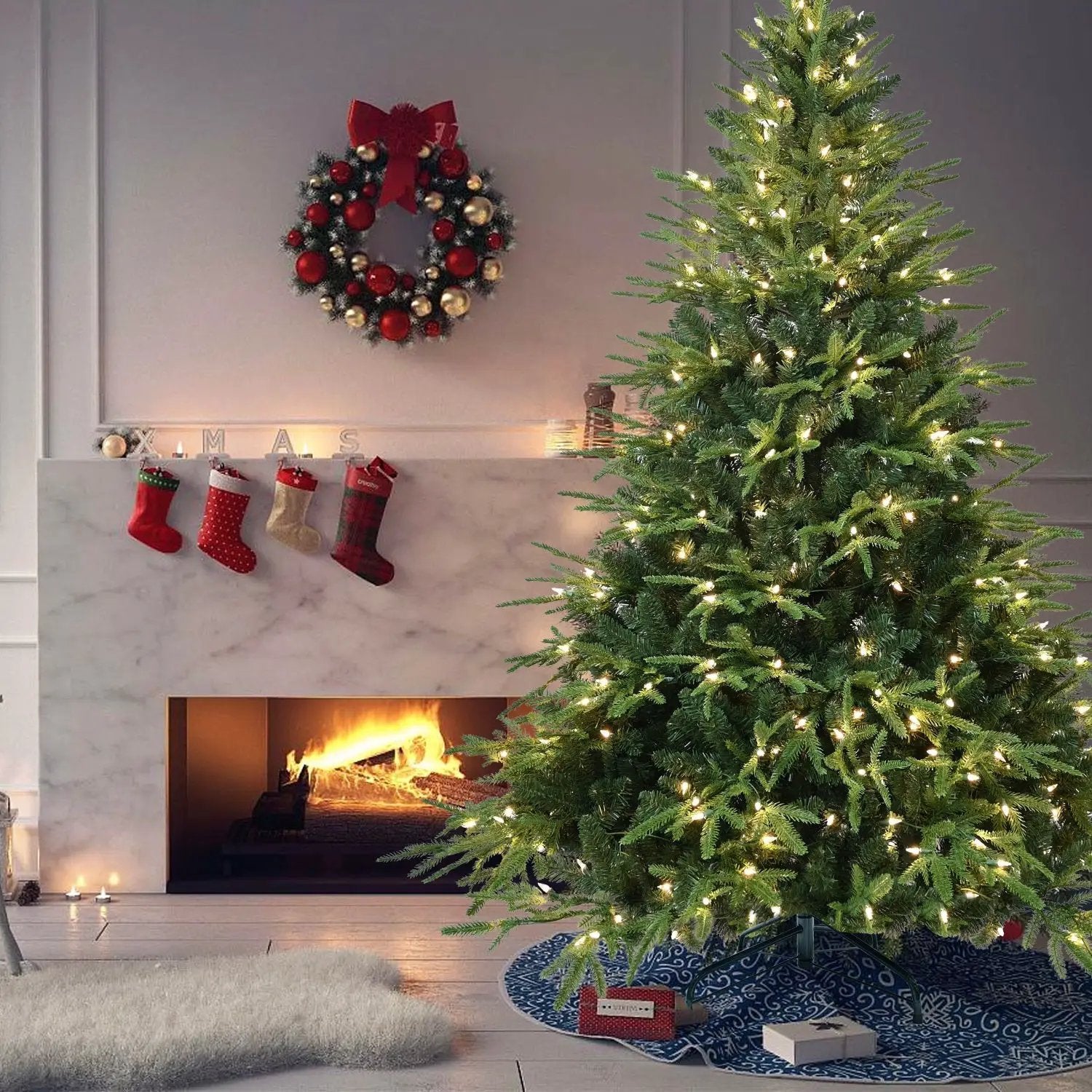 6.5ft Pre-Lit Artificial Christmas Tree with 450 Warm White Lights by HouseOfZazla