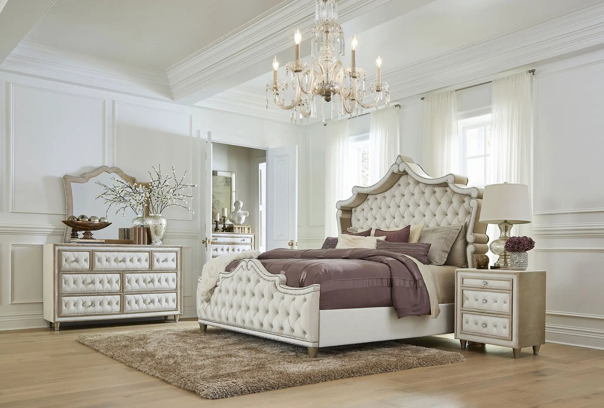 Antonella Upholstered Eastern King Panel Bed Ivory and Camel by Unique Piece Furniture