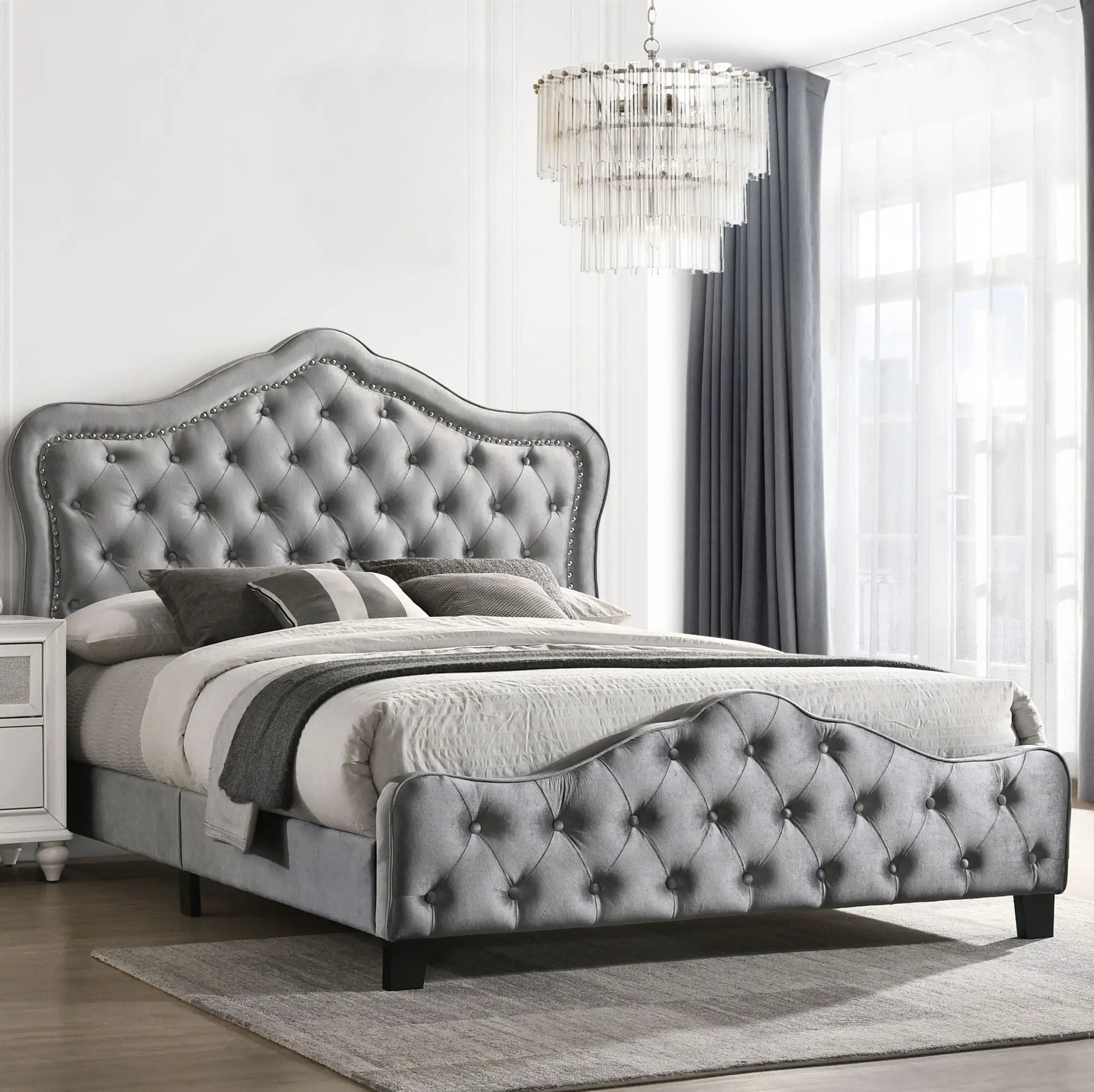 Bella Upholstered Eastern King Panel Bed Grey by Unique Piece Furniture