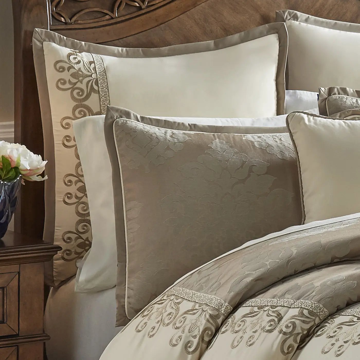 Hillcrest 9-Pc Ivory Damask Jacquard Comforter Ensemble by HouseOfZazla