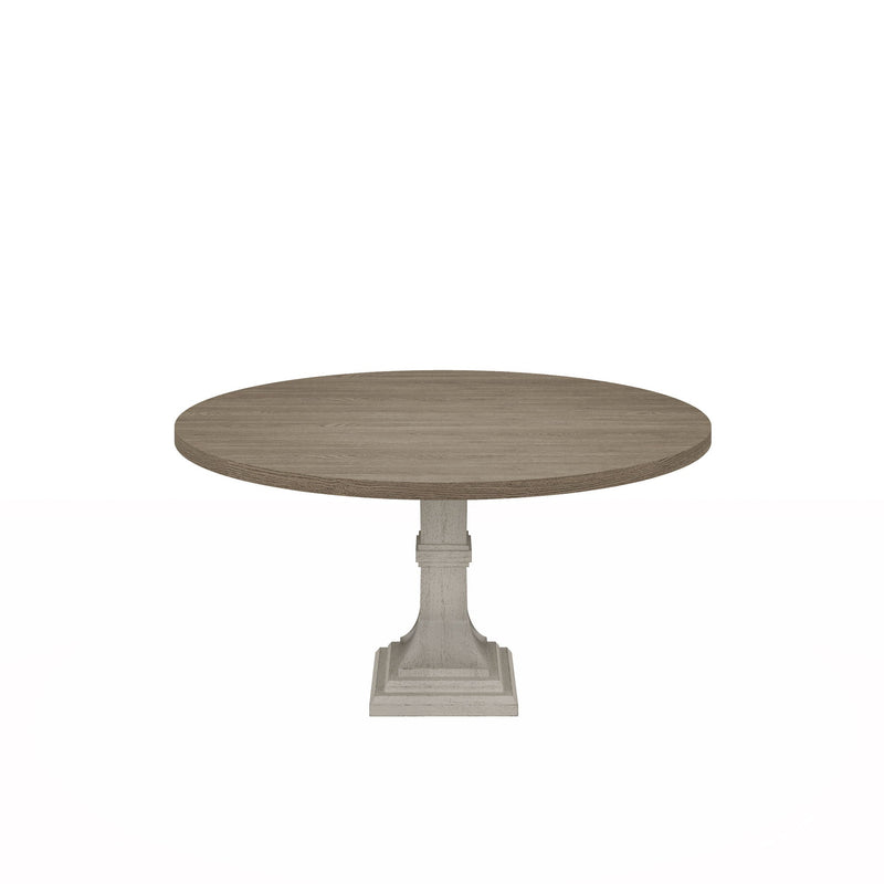 Round Dining Table with White Pedestal Base - White and Gray