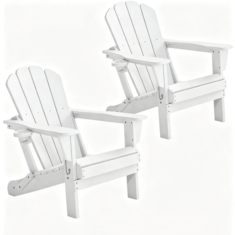 Adirondack Chairs Set of 2 - White Outdoor Folding Patio Seating
