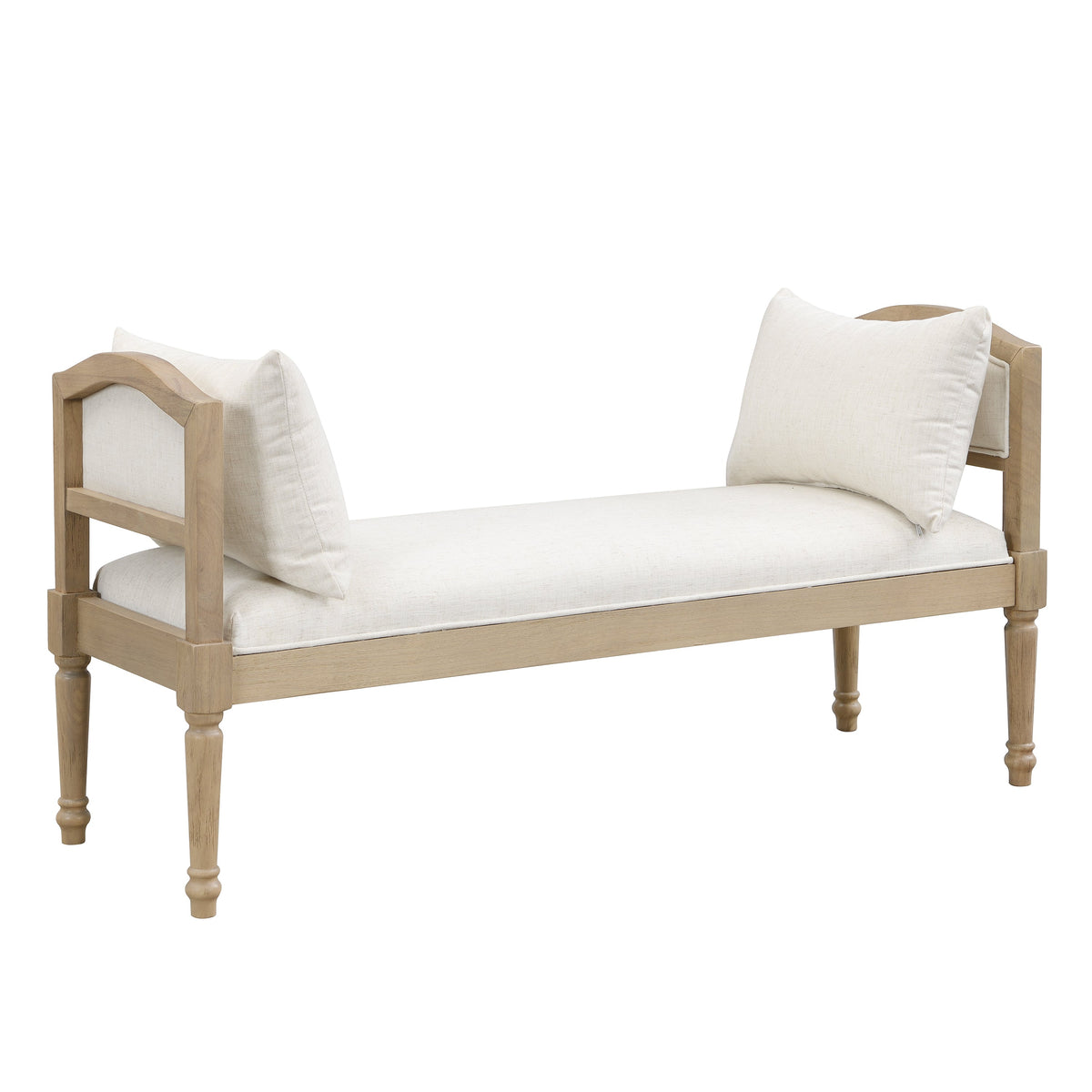Upholstered Bench with Turned Legs & Side Cushions - Beige or Greige, photo 4 of 10
