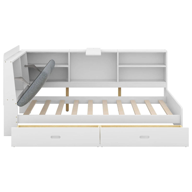 Platform Bed With Storage Headboard, Shelves And 2 Drawers by HouseOfZazla