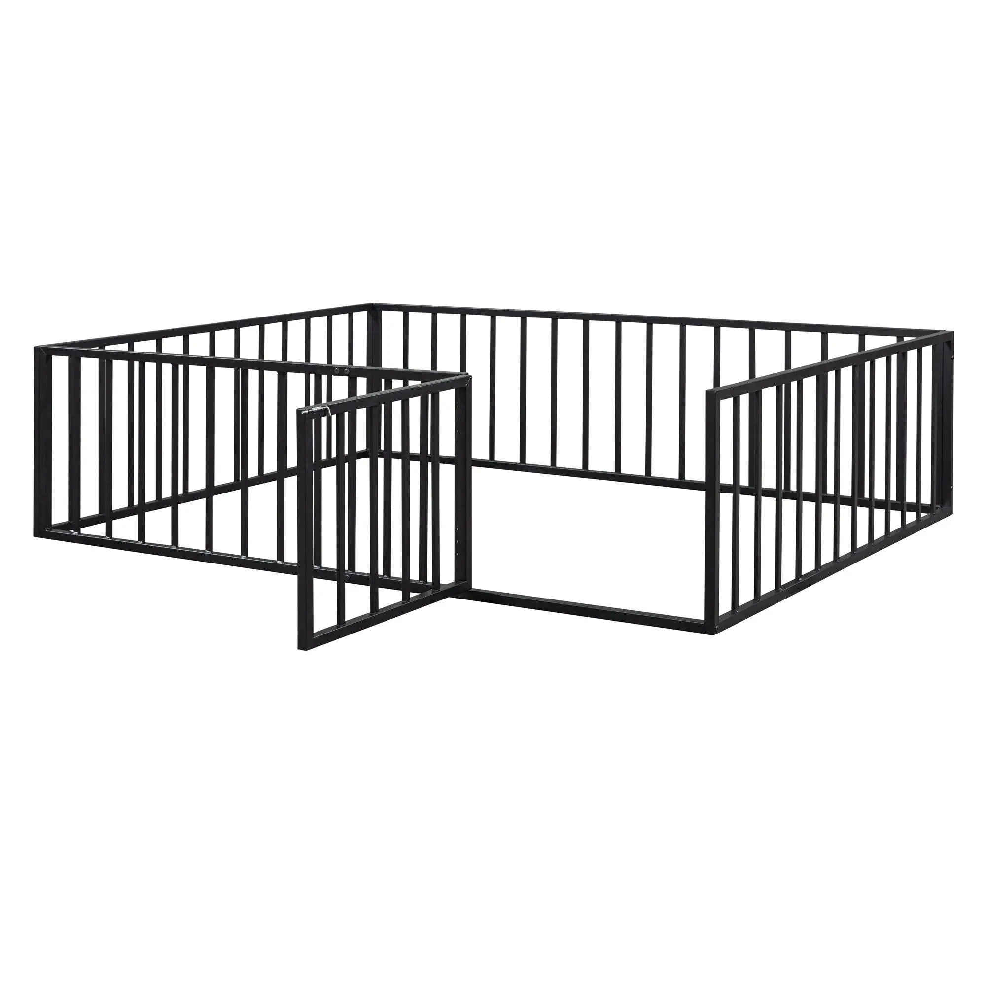 Metal Floor Bed Frame With Fence And Door by HouseOfZazla