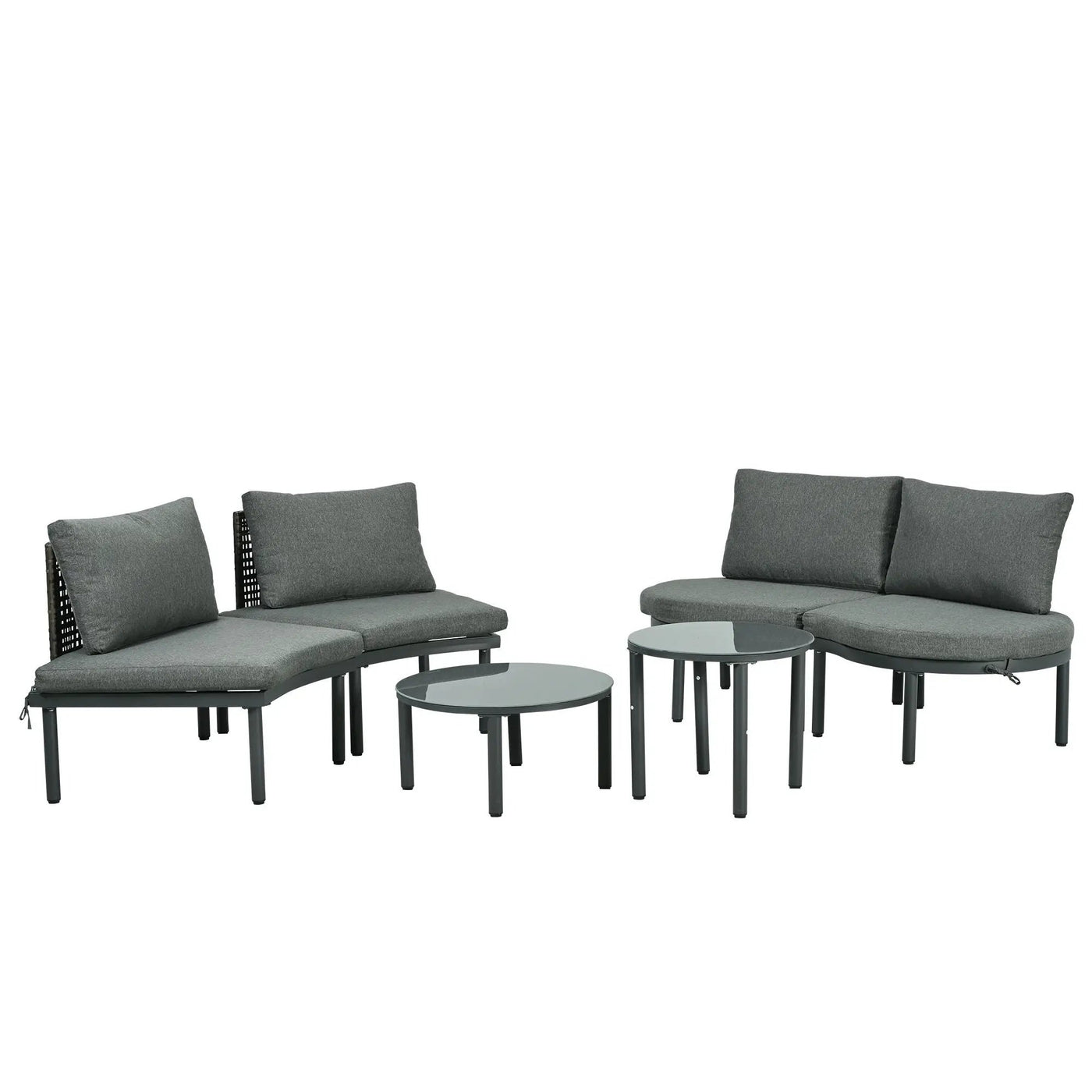6 Piece Patio Set, Half Moon Outdoor Sectional Sofa With 2 High Low Coffee Tables, 4 Pillows & Cushions by HouseOfZazla
