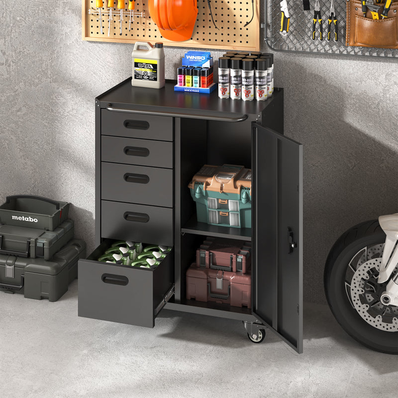 Metal Tool Garage Storage Cabinet with 5 Drawers and 1 Door by HouseOfZazla