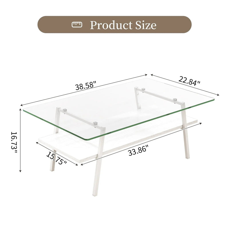 Rectangle Coffee Table, Tempered Glass Tabletop With Metal Legs, Modern Table For Living Room by HouseOfZazla