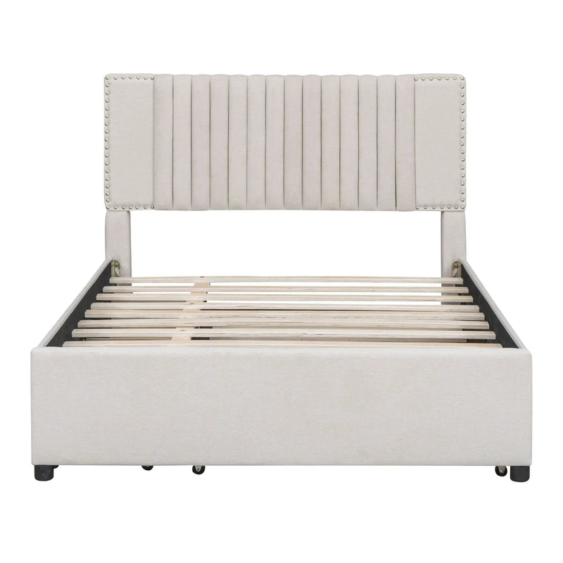 Upholstered Platform Bed With Drawers, Classic Headboard Design by Unique Piece Furniture
