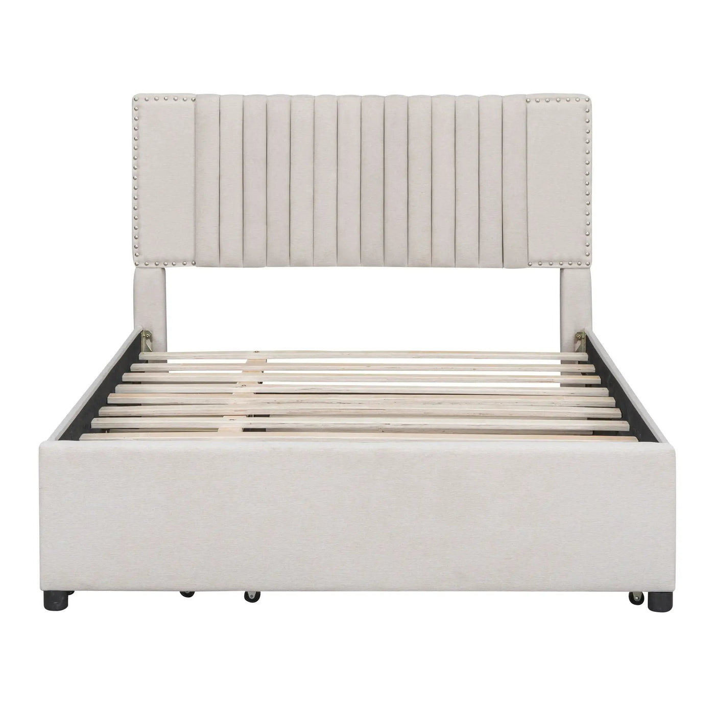 Upholstered Platform Bed With Drawers, Classic Headboard Design by HouseOfZazla