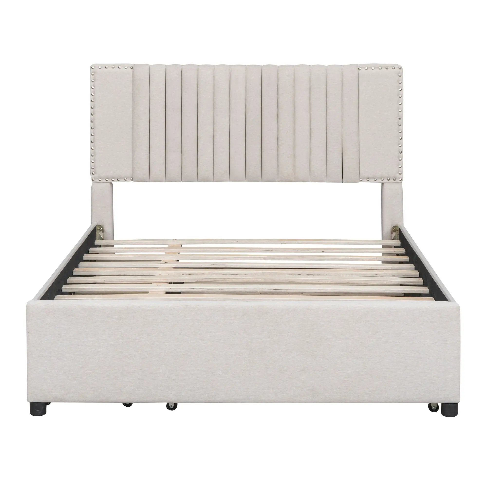 Upholstered Platform Bed With Drawers, Classic Headboard Design by HouseOfZazla