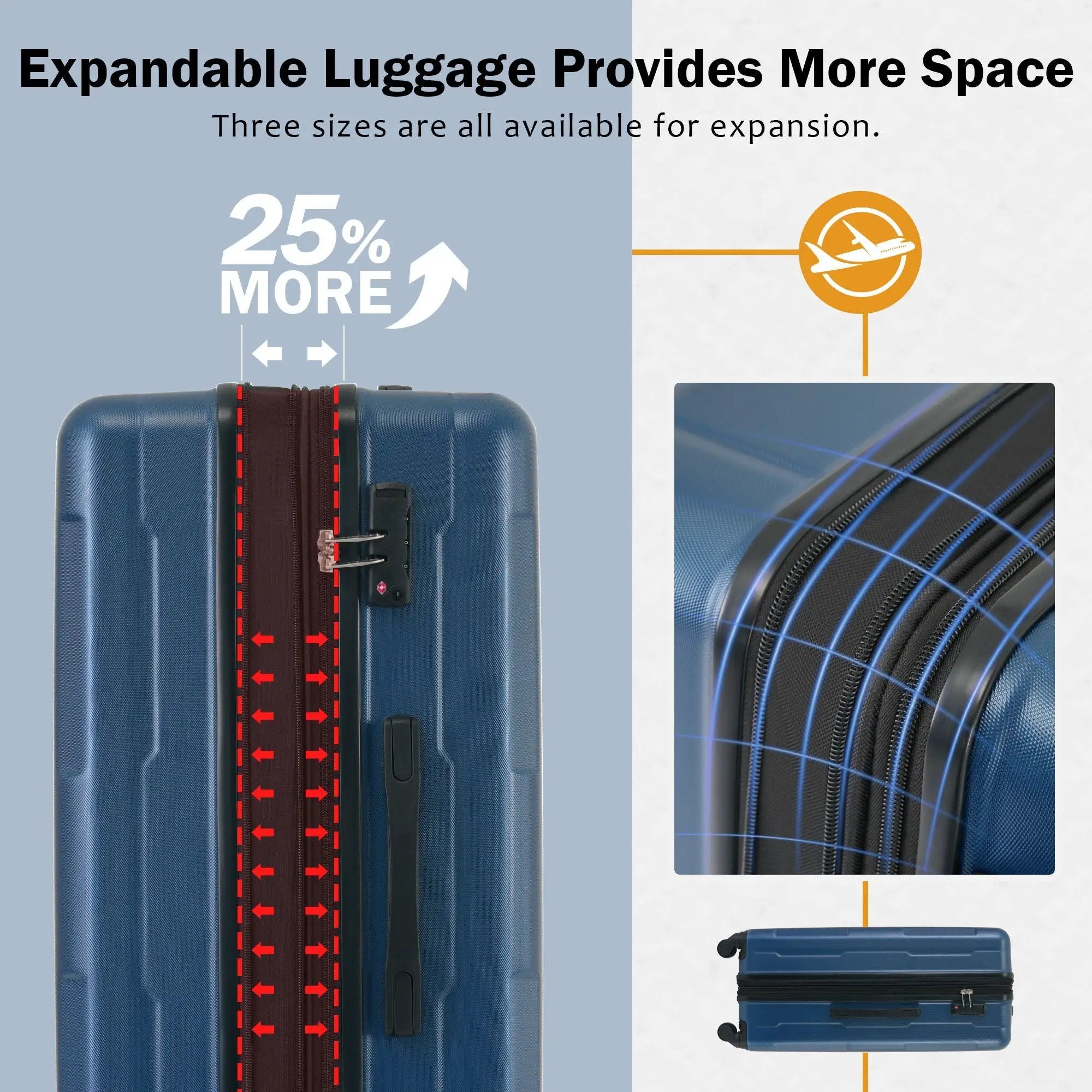 2 Piece Luggage Set With Bags Expanable Spinner Wheels ABS Lightweight Suitcase With Tsa Lock 20" / 24" by HouseOfZazla