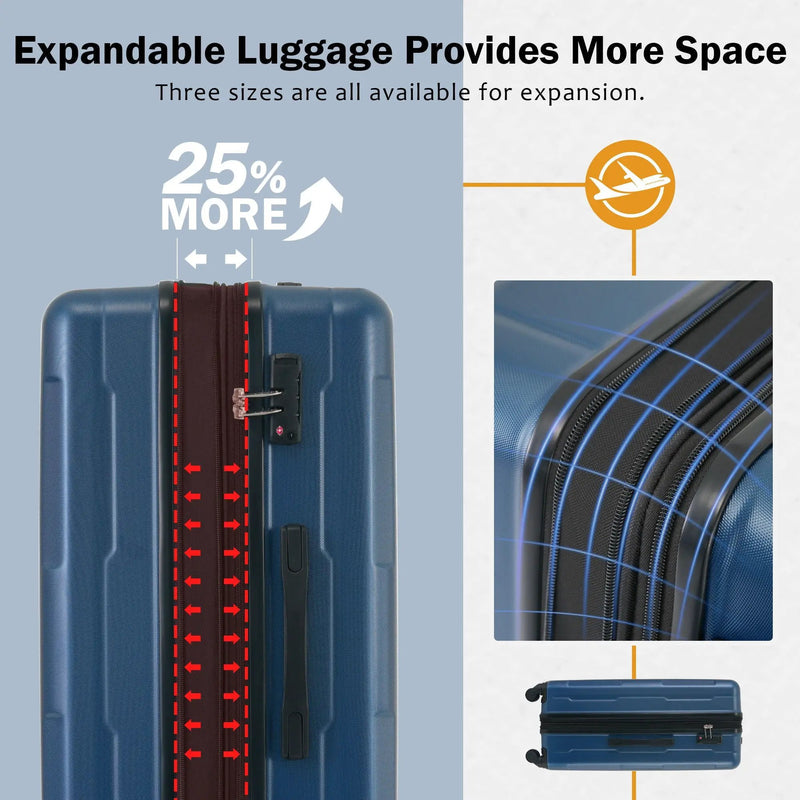 2 Piece Luggage Set With Bags Expanable Spinner Wheels ABS Lightweight Suitcase With Tsa Lock 20" / 24" by HouseOfZazla