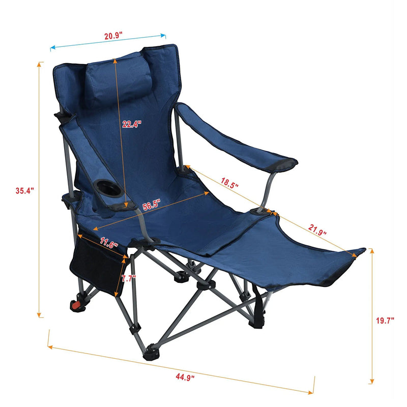 Outdoor Camping Chair With 3 Level Reclining, Side Pockets & Cup Holder, Folding With Carry Bag - Dark Blue by HouseOfZazla