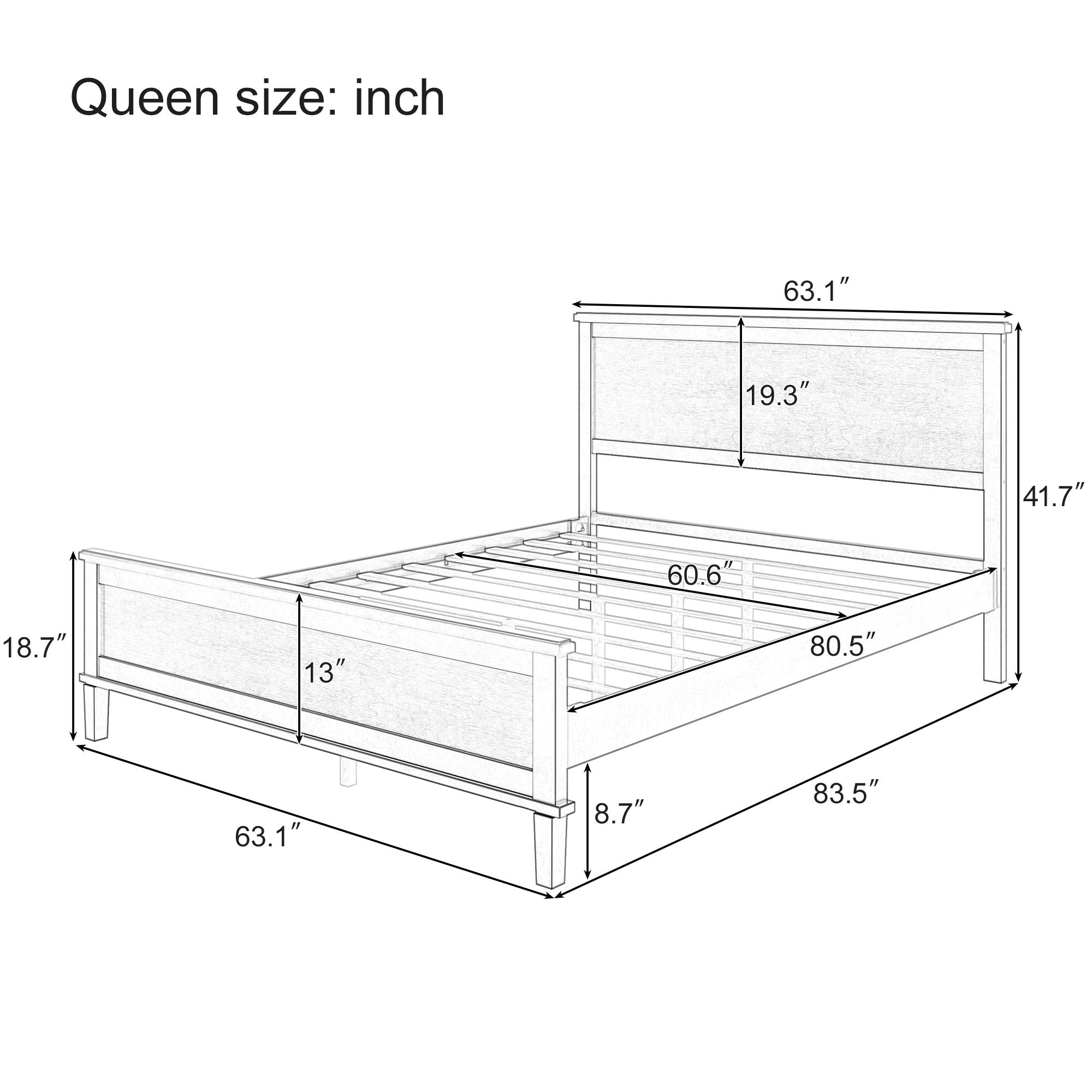 Queen Size Platform Bed With Tapered Pine Legs, No Box Spring Needed - White by HouseOfZazla