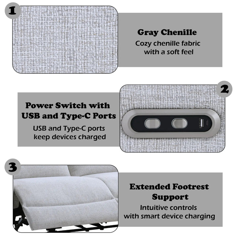 Eastre - Power Motion Sofa With USB Port - Gray by HouseOfZazla