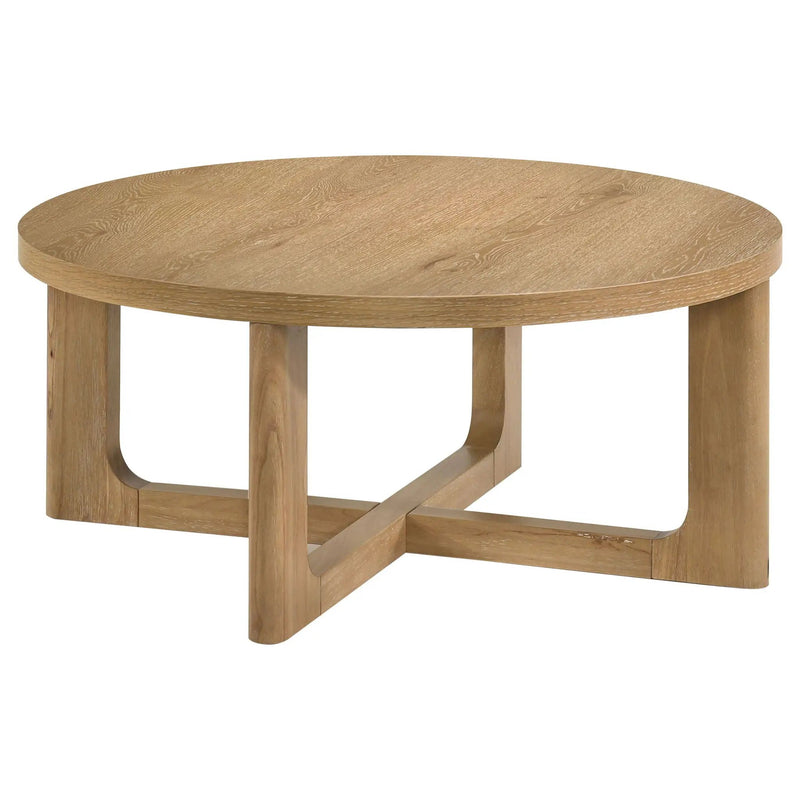 Kessler 2-piece Round Sculptural Wood Coffee Table Set Light Oak by Unique Piece Furniture