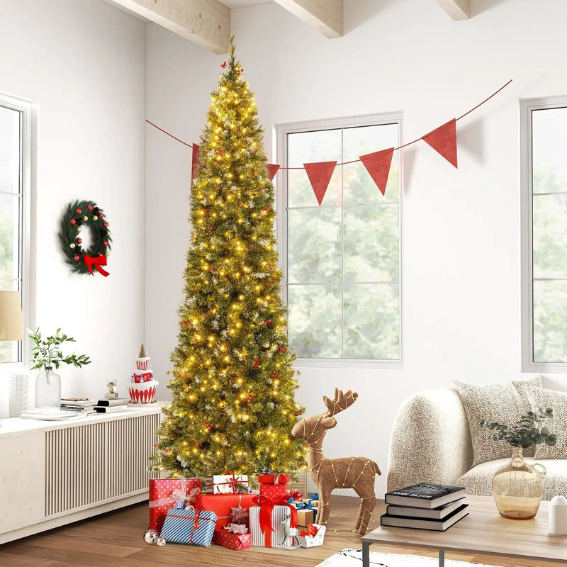 5/6/7/8/9 FT Pre-Lit Artificial Hinged Slim Pencil Christmas Tree by DirectDeals