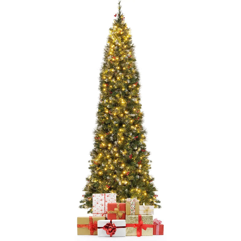 5/6/7/8/9 FT Pre-Lit Artificial Hinged Slim Pencil Christmas Tree by DirectDeals