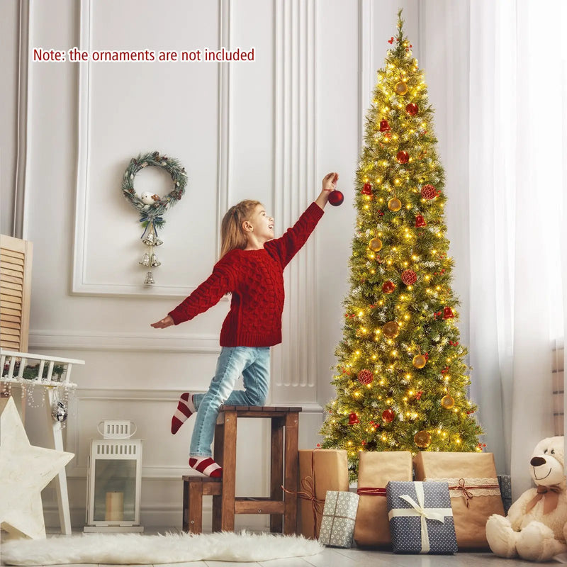 5/6/7/8/9 FT Pre-Lit Artificial Hinged Slim Pencil Christmas Tree by DirectDeals