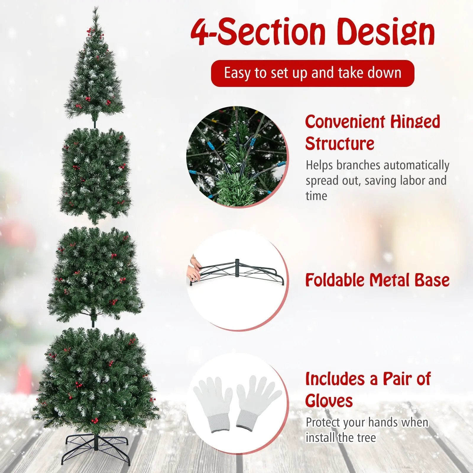 5/6/7/8/9 FT Pre-Lit Artificial Hinged Slim Pencil Christmas Tree by DirectDeals