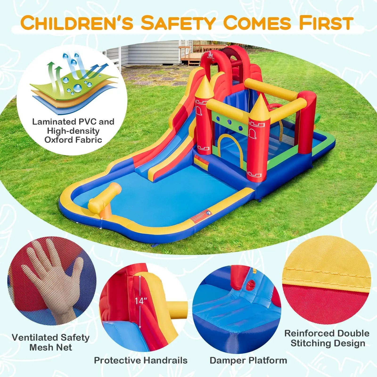 9-in-1 Inflatable Bounce Castle with Water Slide and Splash Pool with 735W Blower by DirectDeals