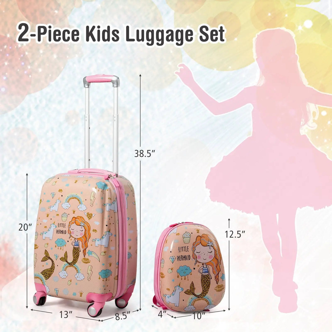 2PC Kids Luggage Set Rolling Suitcase & Backpack-Pink by DirectDeals