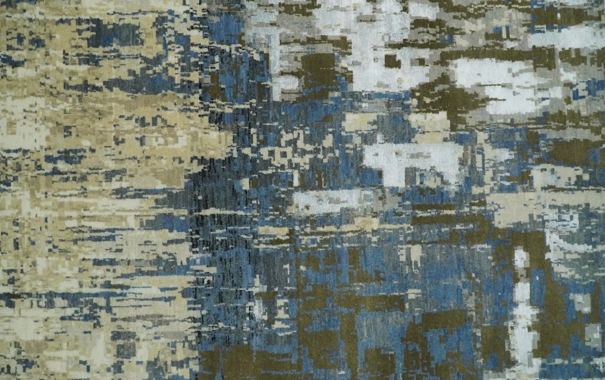 9x12 Fine Hand Knotted Beige and Blue Modern Abstract Wool and Silk Area Rug by The Rug Decor