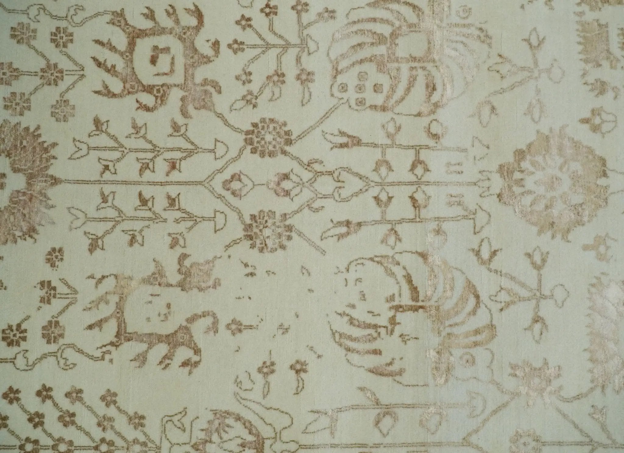 9x12 Fine Hand Knotted Beige and Brown Traditional Vintage Style Wool and Silk Rug by The Rug Decor