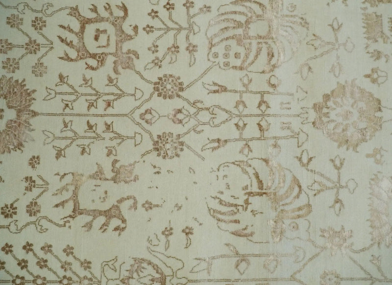 9x12 Fine Hand Knotted Beige and Brown Traditional Vintage Style Wool and Silk Rug by The Rug Decor