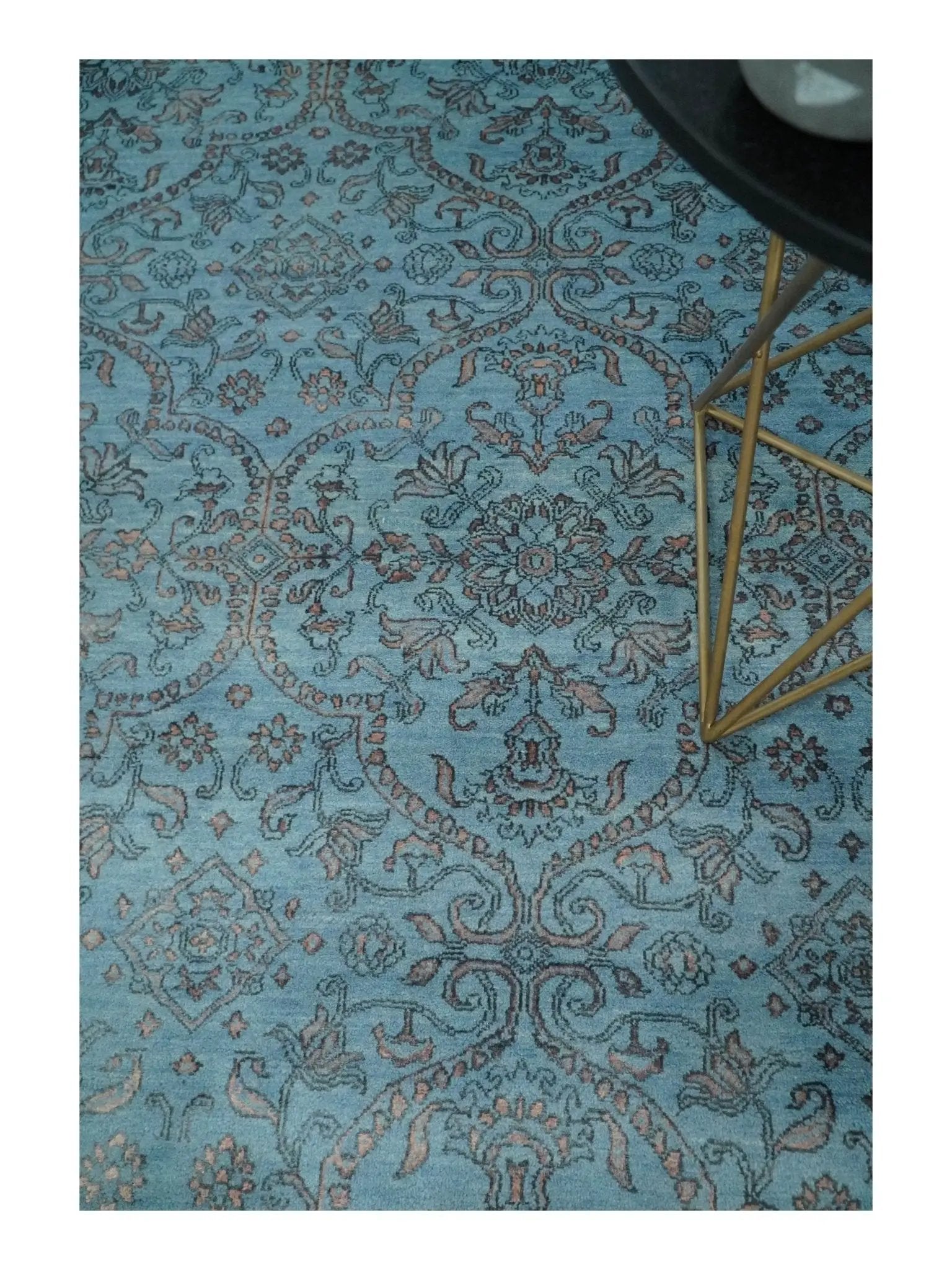 9x12 Fine Hand Knotted Blue and Brown Traditional Persian Wool and Silk Area Rug by The Rug Decor