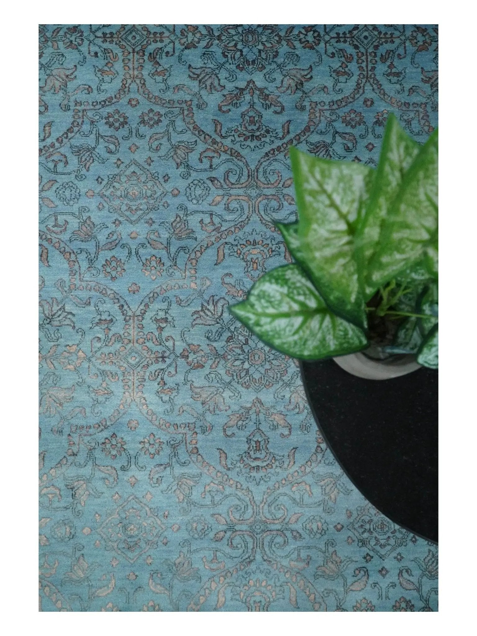 9x12 Fine Hand Knotted Blue and Brown Traditional Persian Wool and Silk Area Rug by The Rug Decor