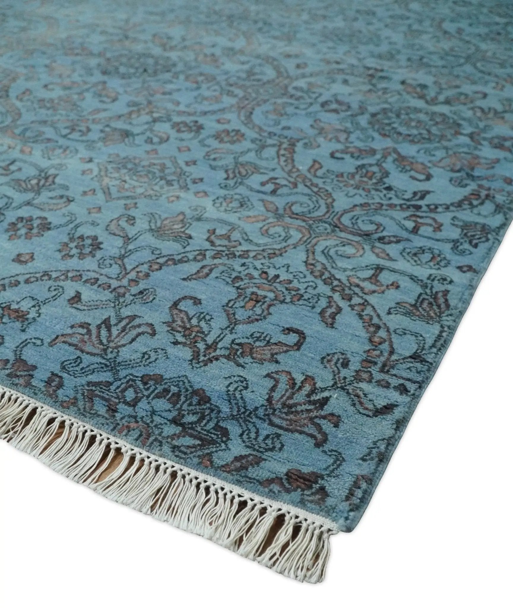 9x12 Fine Hand Knotted Blue and Brown Traditional Persian Wool and Silk Area Rug by The Rug Decor