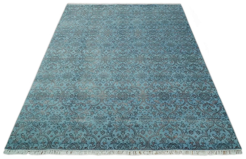 9x12 Fine Hand Knotted Blue and Brown Traditional Persian Wool and Silk Area Rug by The Rug Decor