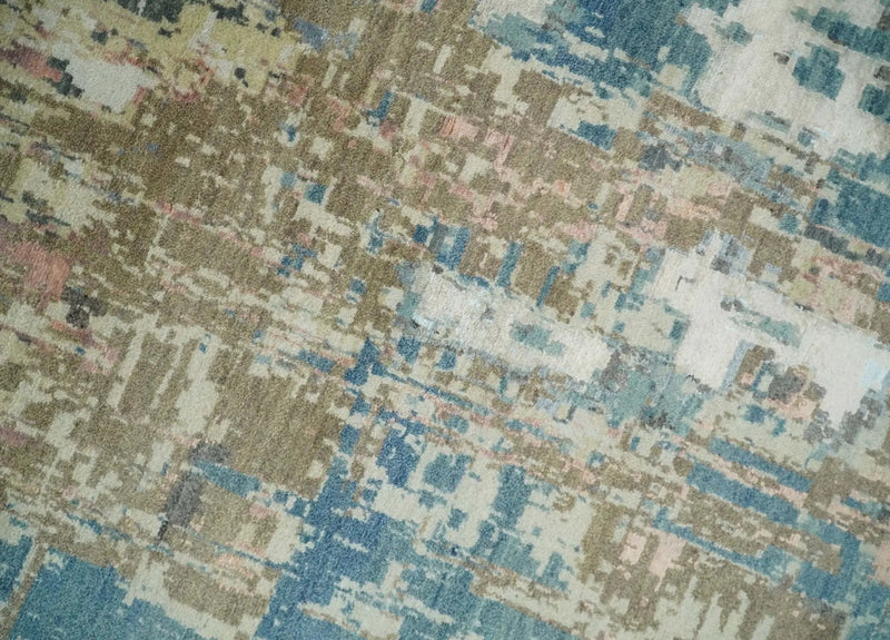 9x12 Fine Hand Knotted Brown Multicolor Modern Abstract Wool Area Rug by The Rug Decor