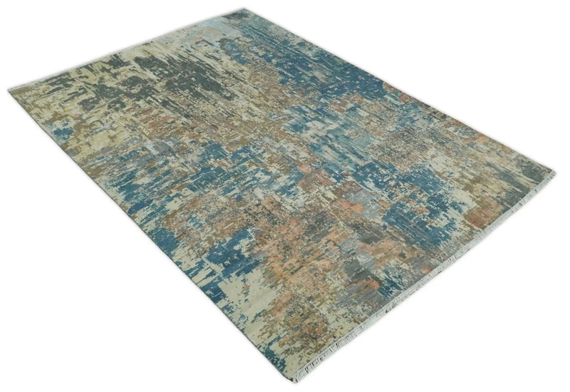 9x12 Fine Hand Knotted Brown Multicolor Modern Abstract Wool Area Rug by The Rug Decor