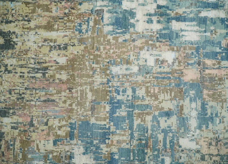 9x12 Fine Hand Knotted Brown Multicolor Modern Abstract Wool Area Rug by The Rug Decor