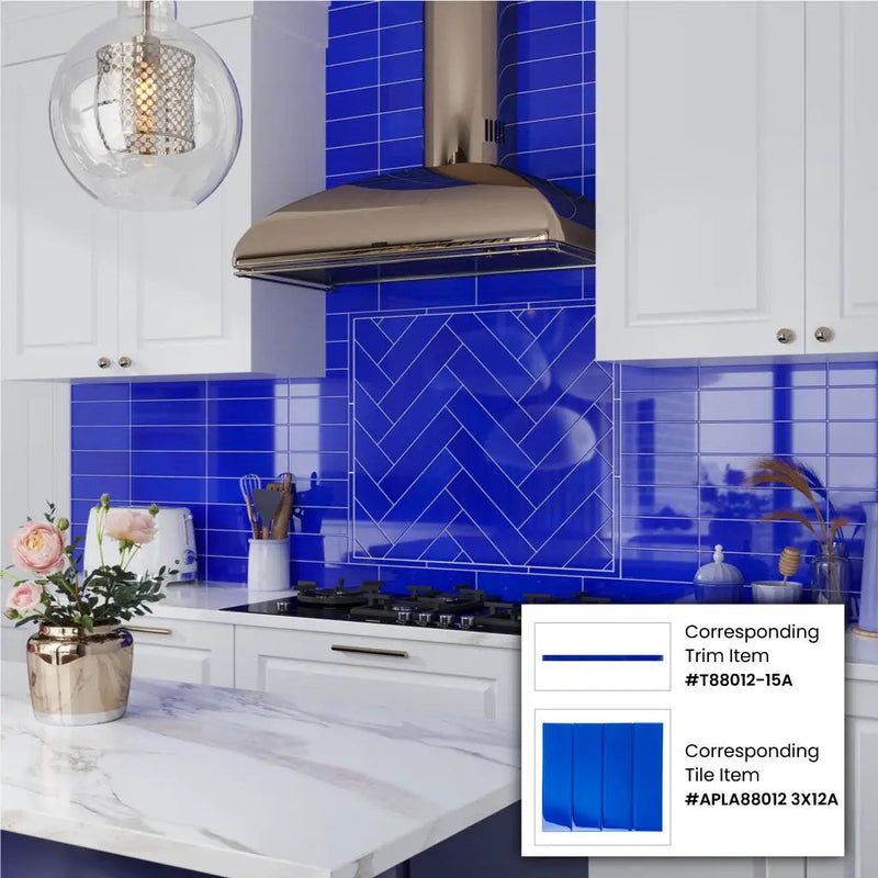 Cobalt Blue 3x12 Glossy Subway Glass Tile (20 pack, 5 sq ft/case) by Apollo Tile